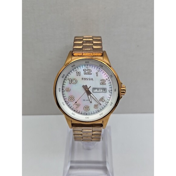 Fossil AM4334 Maddox Rose Gold MOP Dial Day Date Watch New Battery Womens 10 ATM main image 9